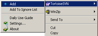 The add option in the TortoiseSVN submenu