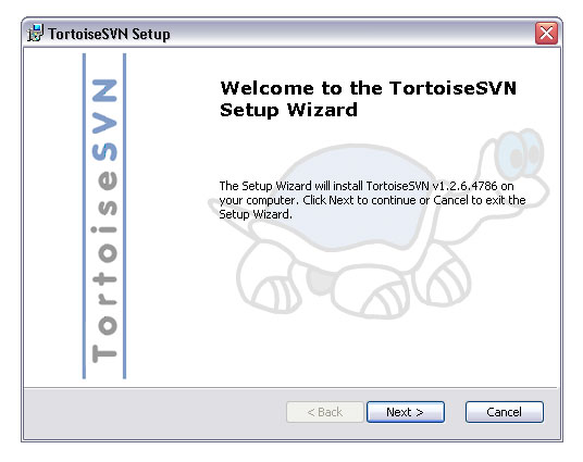 Welcome screen of TortoiseSVN